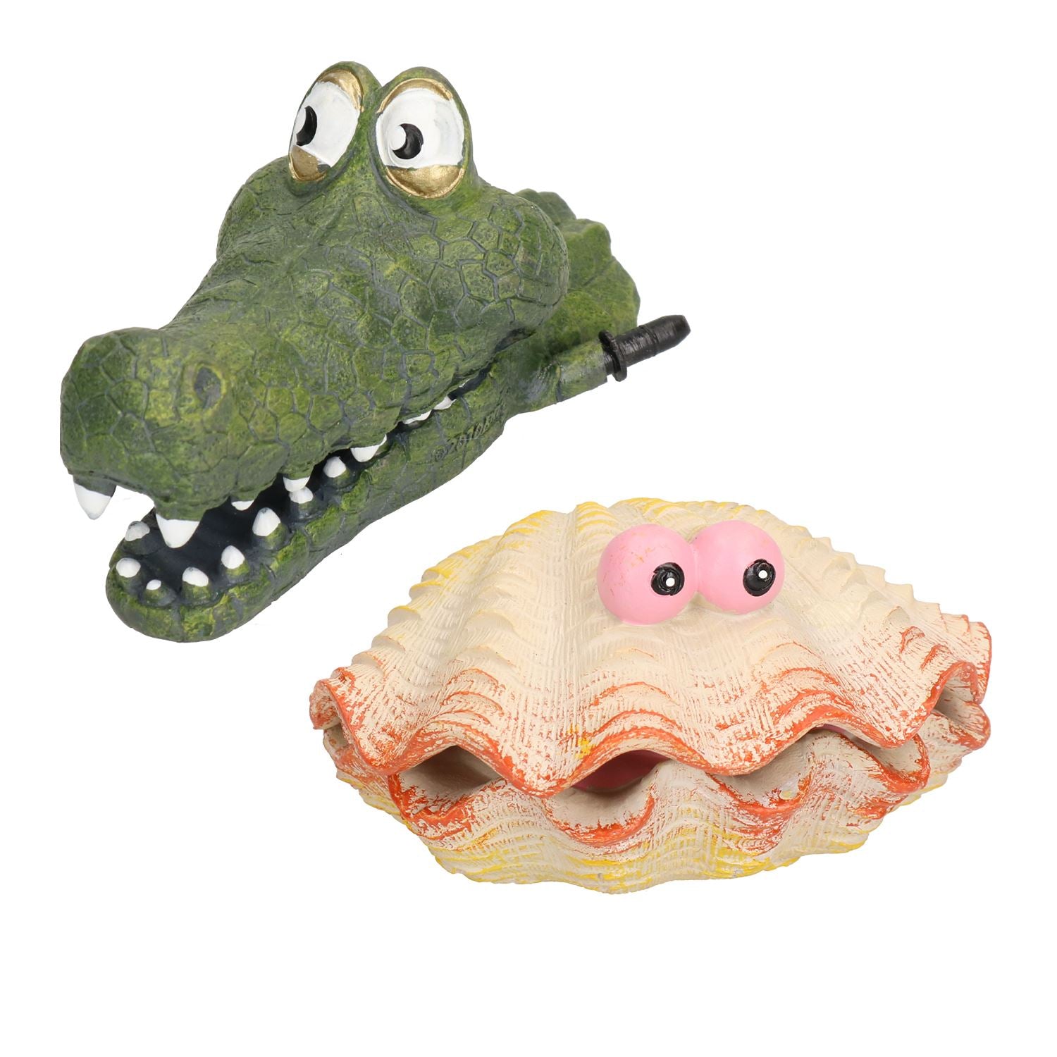 Aquatic Aquarium Decor Bubbling Action Alligator  & Clam Fish Tank Ornament