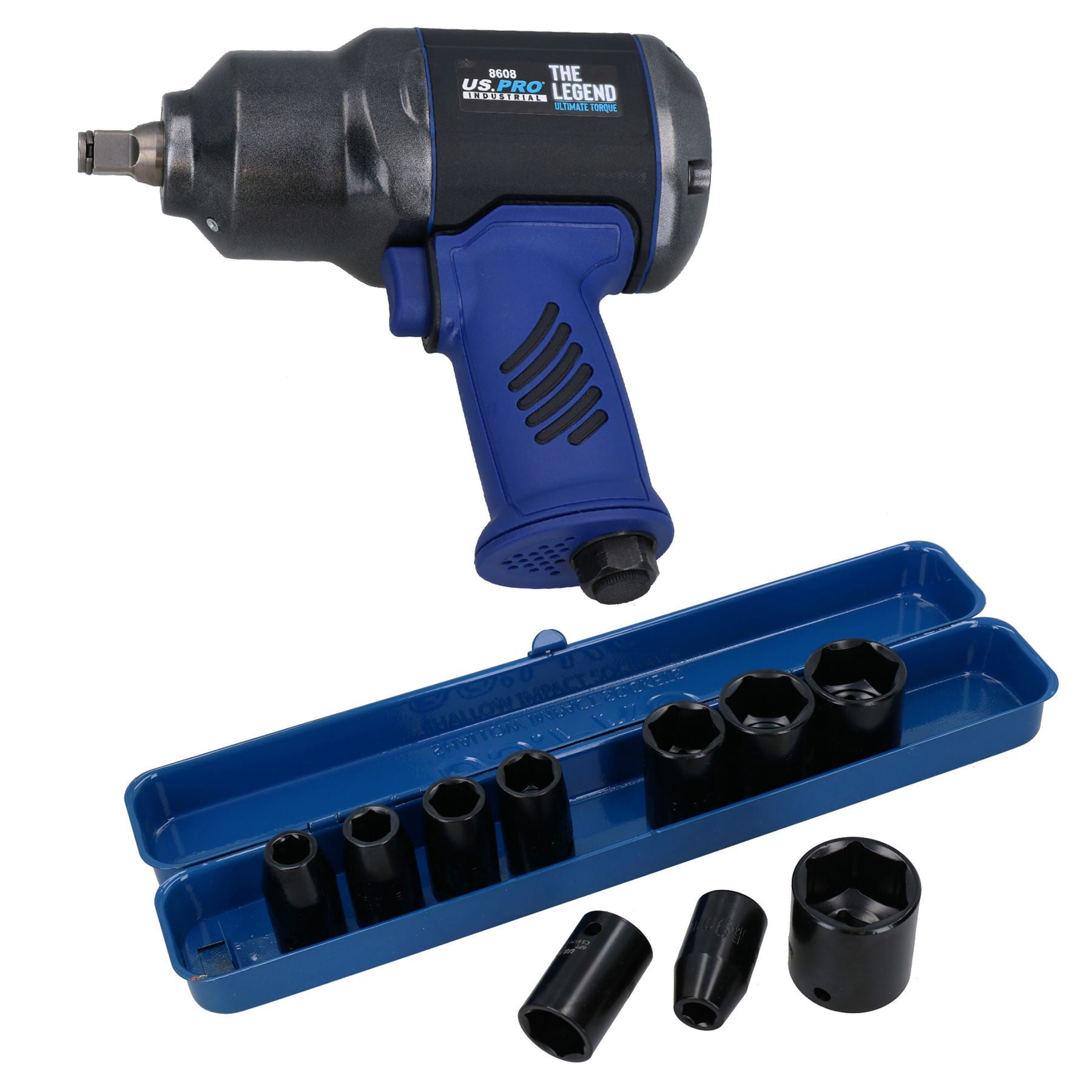 1/2” Drive Mini Air Impact Wrench 1300nm + Shallow Impact Sockets 9 – 27mm