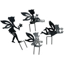 Set of 4 Small Black Fairy Silhouettes With Stake Garden Deco Ornament