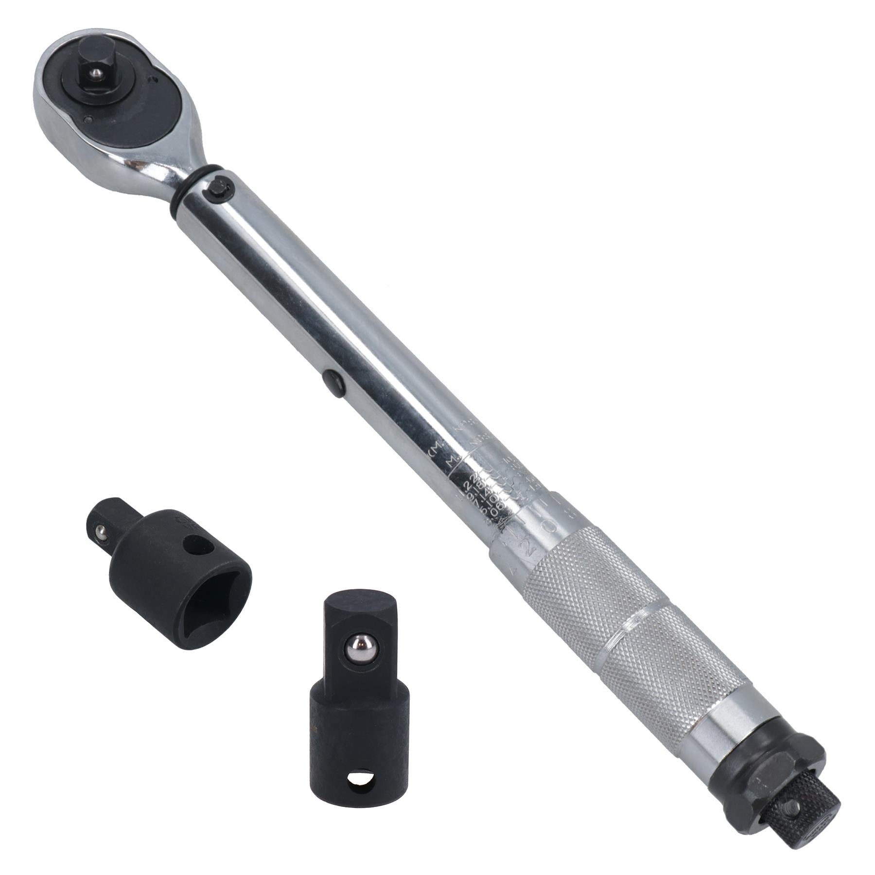 3/8in Drive Torque Wrench With 1/4in + 1/2in Impact Adaptors 19Nm – 110Nm