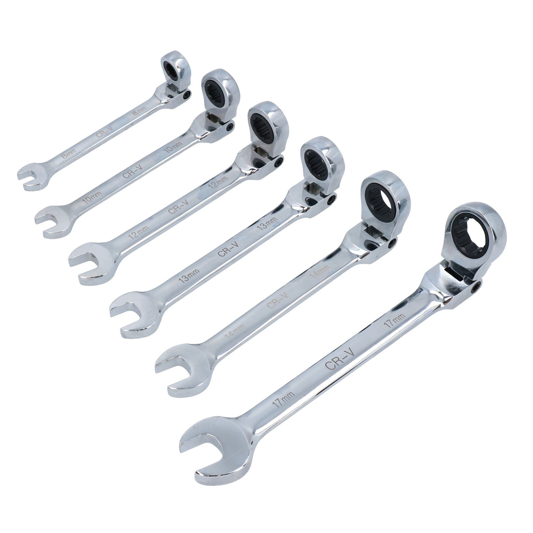 Professional Flexible Head Ratchet Spanners Wrench 6pc Set 8mm - 17mm