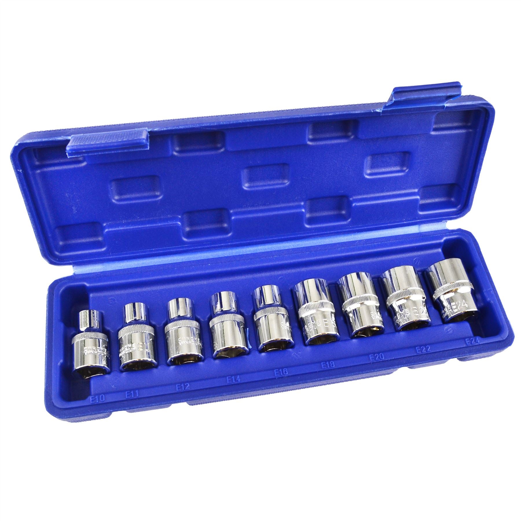 1/2" Drive Star Torx Shallow Female E Sockets E10 - E24 9pc Set