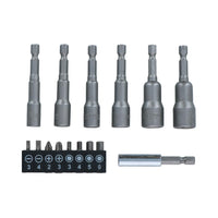 Power Nut Driver Drill Bit Metric Sockets 6 - 13mm + Bits 15pc Set 1/4 Hex Shank