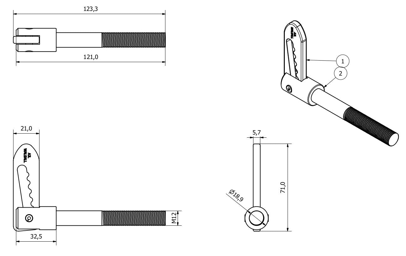 M12 Extra Long Antiluce Tailgate Drop Catch Trailer Dropside Latch