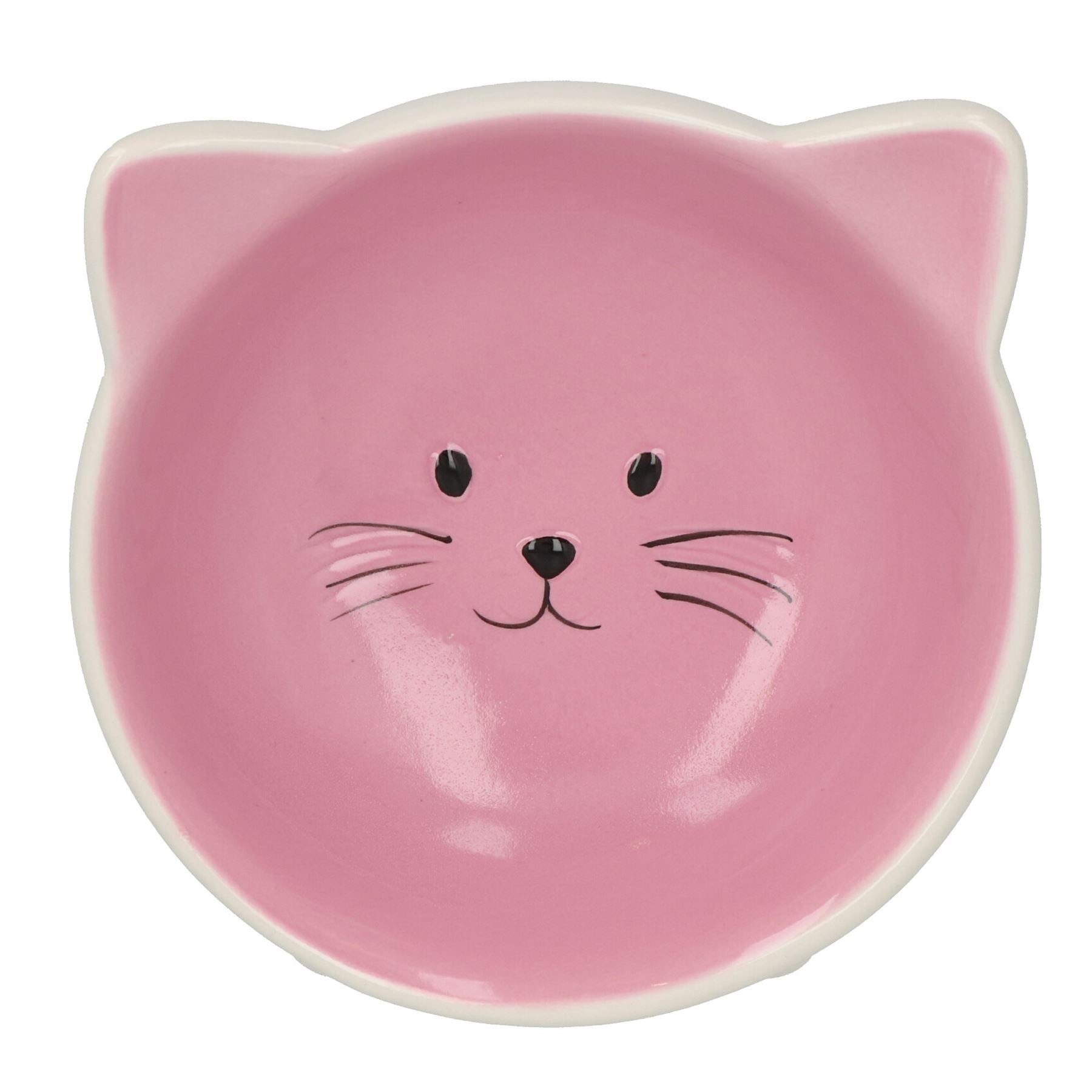 2PK Pink & White Orb Cat Face Bowl Food Water Platter Dish Kitten Cat 6.5" /16.5cm