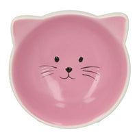 2PK Pink & White Orb Cat Face Bowl Food Water Platter Dish Kitten Cat 6.5" /16.5cm