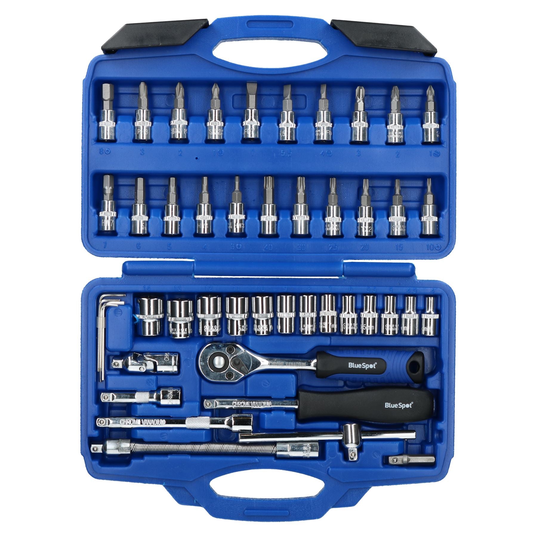 46pc 1/4" Drive Metric Shallow Socket and Accessory Bit Set 4mm - 14mm