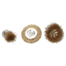 3pc Rotary Brass Coated Steel Wire Brush Set Metal Polishing Cup Wheel Flat