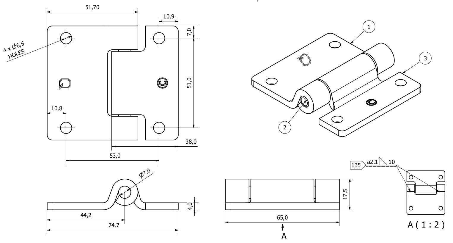 Pressed Steel Hinge Heavy Duty 65x73mm Industrial Quality Door Hatch Locker