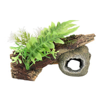 Aquatic Aquarium Decor Skull Log With Plants Fish Tank Ornament 16x10x9