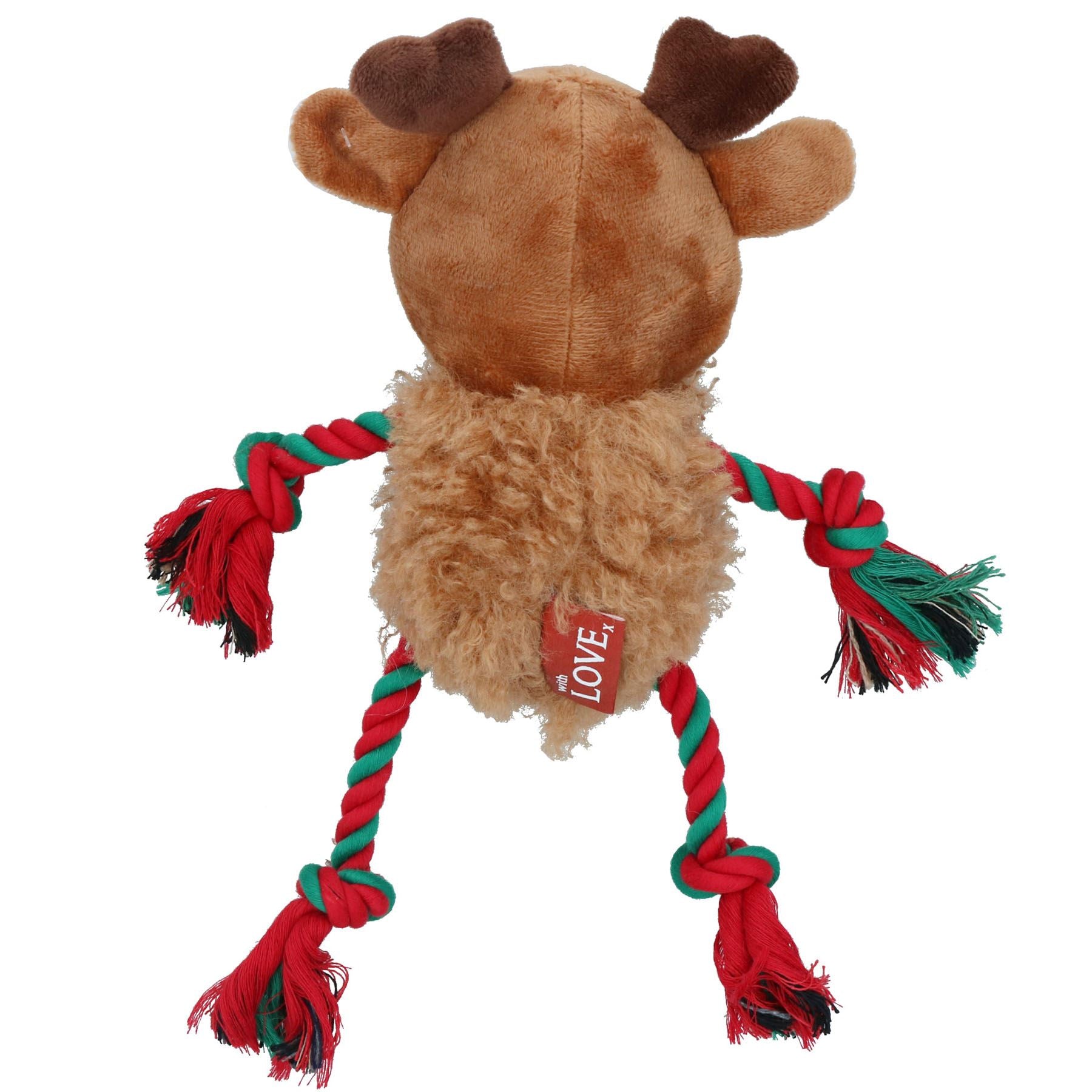 Small Dog Christmas Gift Fluffy Ropee Reindeer Squeaky Plush Rope Play Toy