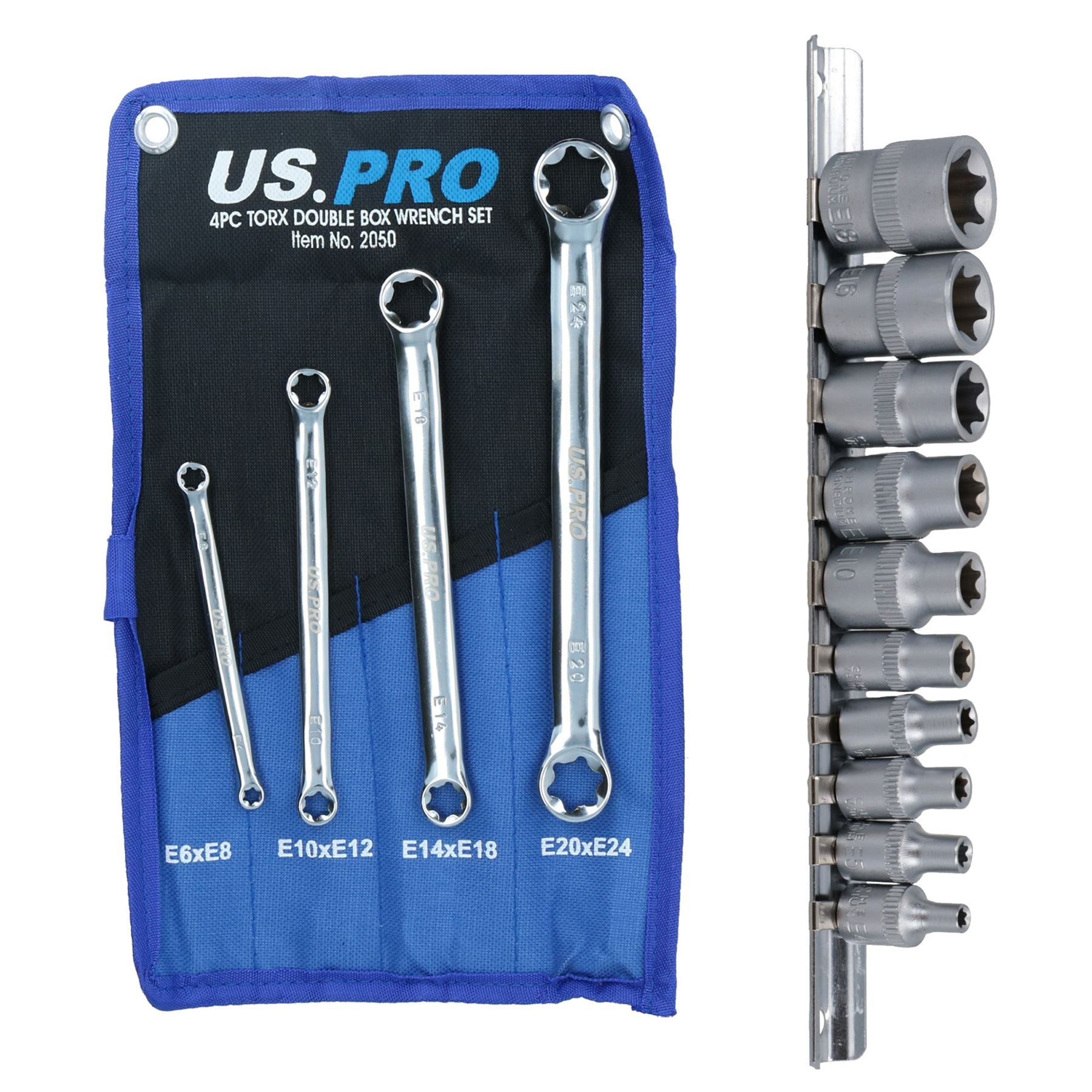 Female Torx Star E Sockets E4 – E18 10pc Set + 4pc Torx Spanners E6 – E24