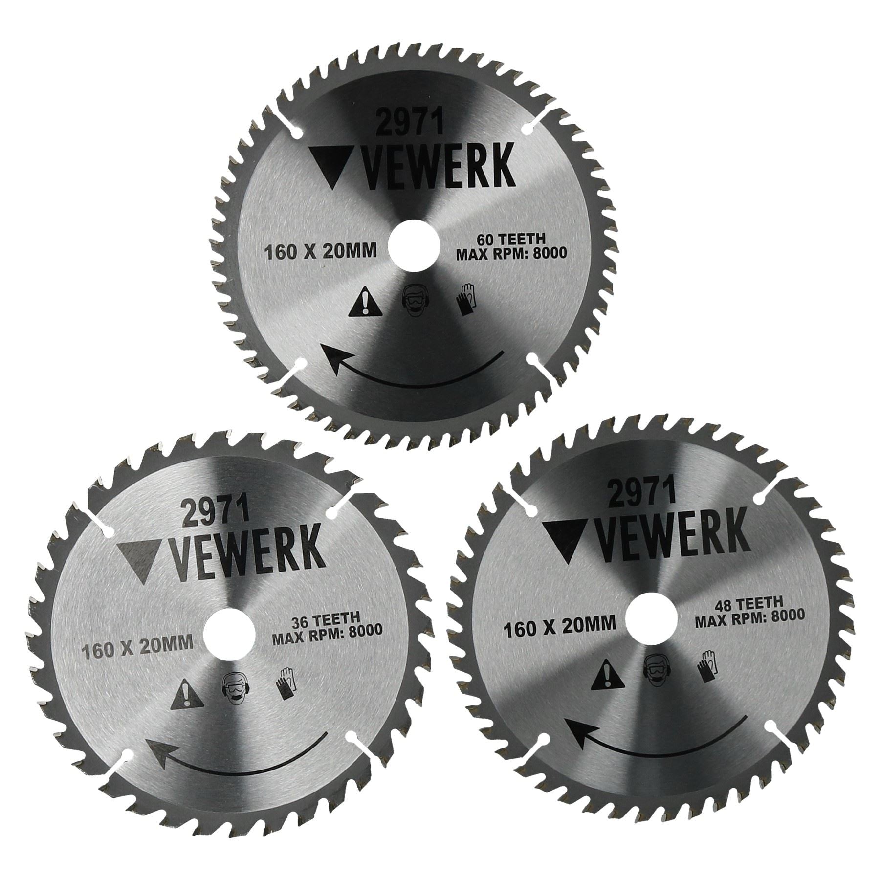 3 Pack - 160mm x 20/16mm TCT Circular Saw Blade 36T 48T 60T Wood Cutting