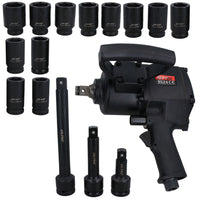 3/4” Drive Air Impact Wrench Gun 1800 Nm + 12 Sockets 24 – 41mm + Extensions