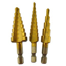 3pk HSS Step Cone Drill Titanium Coated Hole Cutter Hex Shank Metal PlasticAT018