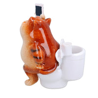 Fat Cat Selfie Picture On Toilet Pen Holder Ornament Statue Garden House Resin