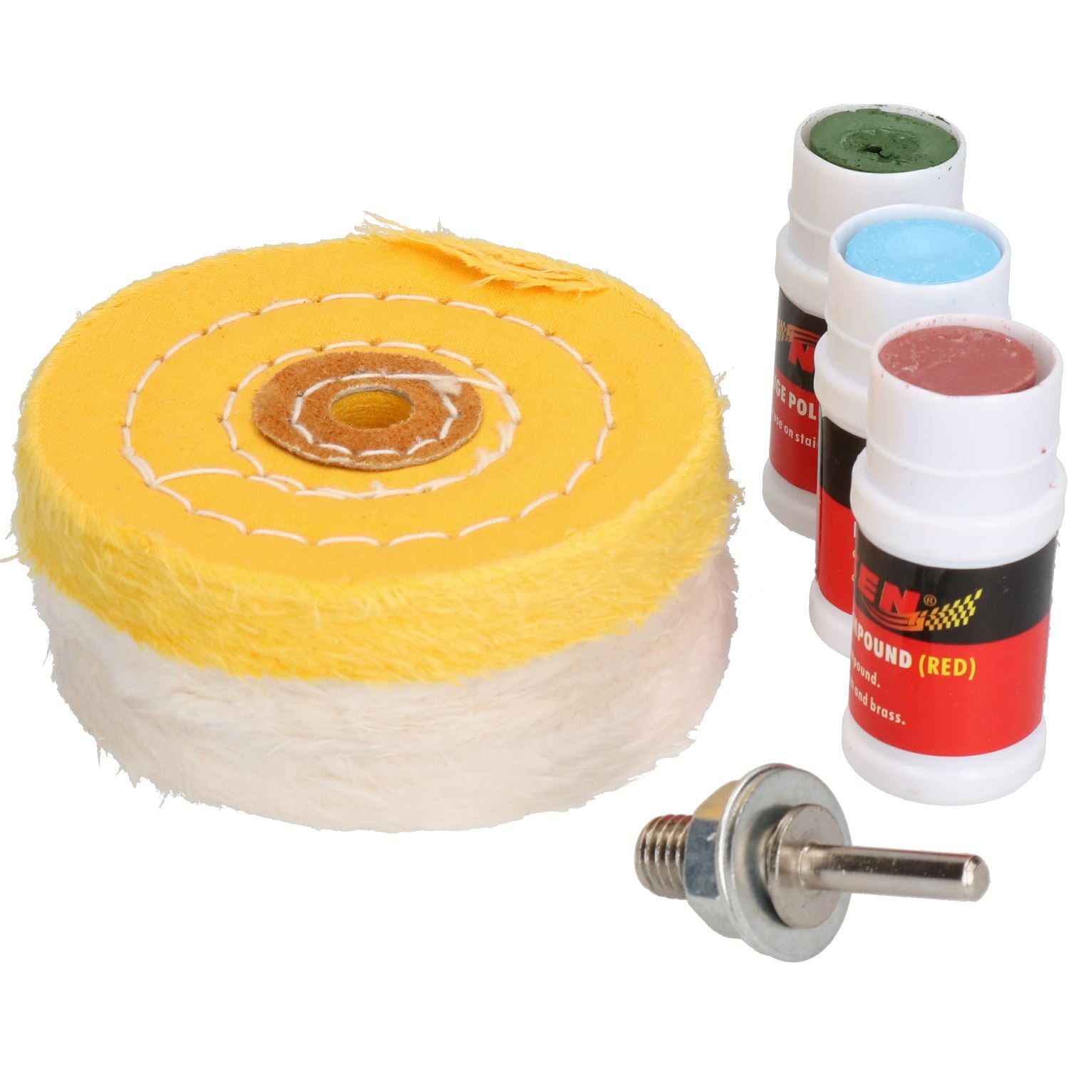 Metal Cleaning and Polishing Kit for Drills 4” 100mm Mops + Compound 7pc Kit