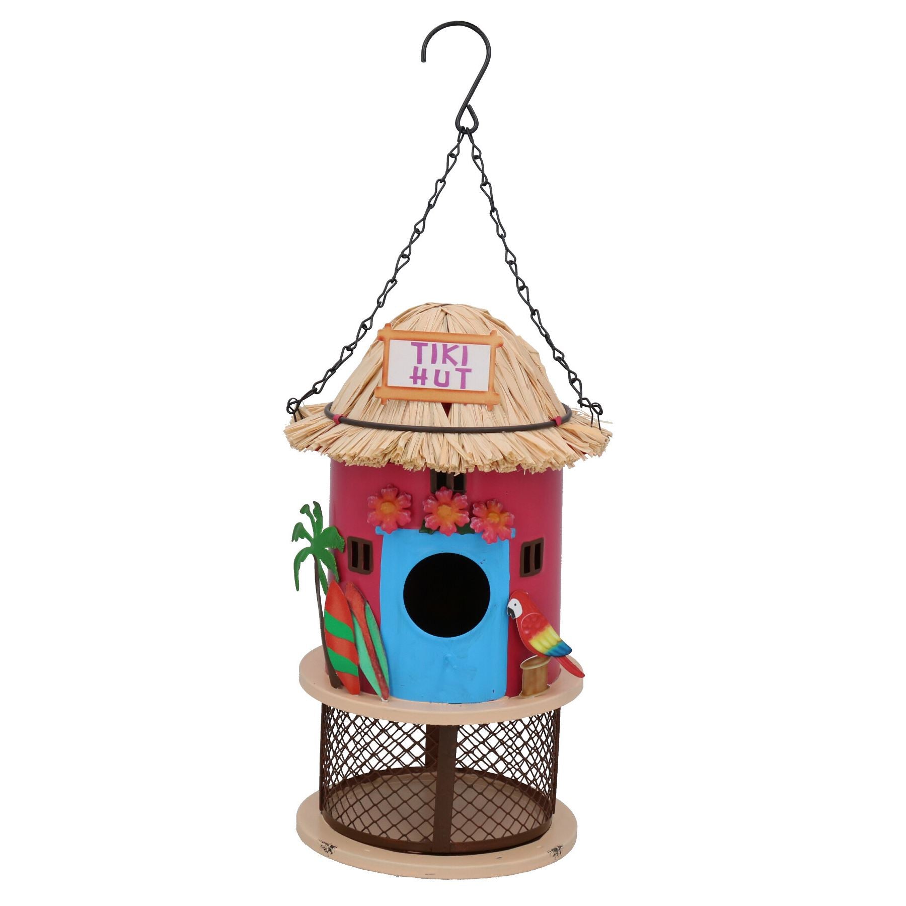 Funky Metal Red Tiki Bar Bird Feeder Seed Nuts Wild Bird Garden Decor 14x25cm