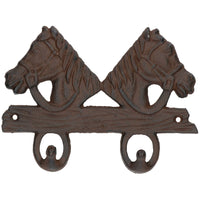 Cast Iron Rustic Two Horse Coat Hook Home Garden Stables 3x15x20.5cm