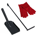 L Ash Rake Scraper, Shovel & Gloves Wood Burner Fire Coal Steel Metal Black