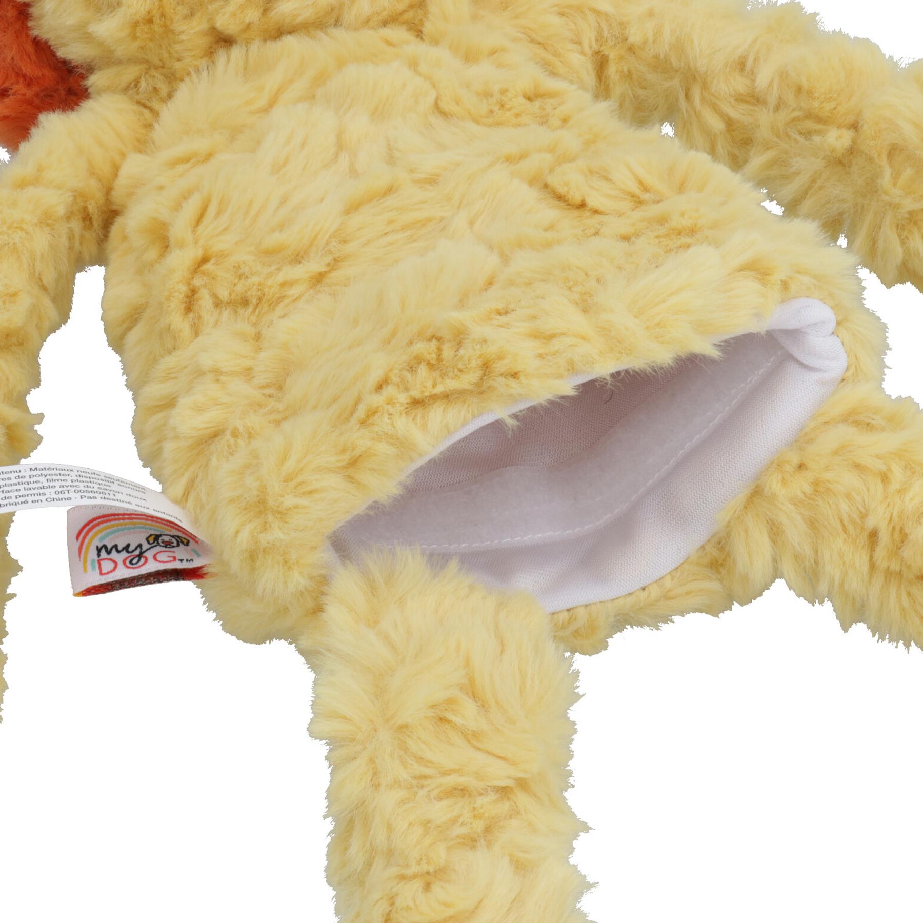 Plush Squeaky Crinkle Unstuffed Lion Calming Pet Toy With Belly Compartment