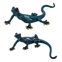 Blue Gecko Lizard Resin Wall Shed Sculpture Garden Statue Ornament Full Set