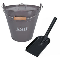 Grey Coal Bucket With Lid, 5" Shovel & Gloves Metal Ash Tidy Bin Fire Log Burner