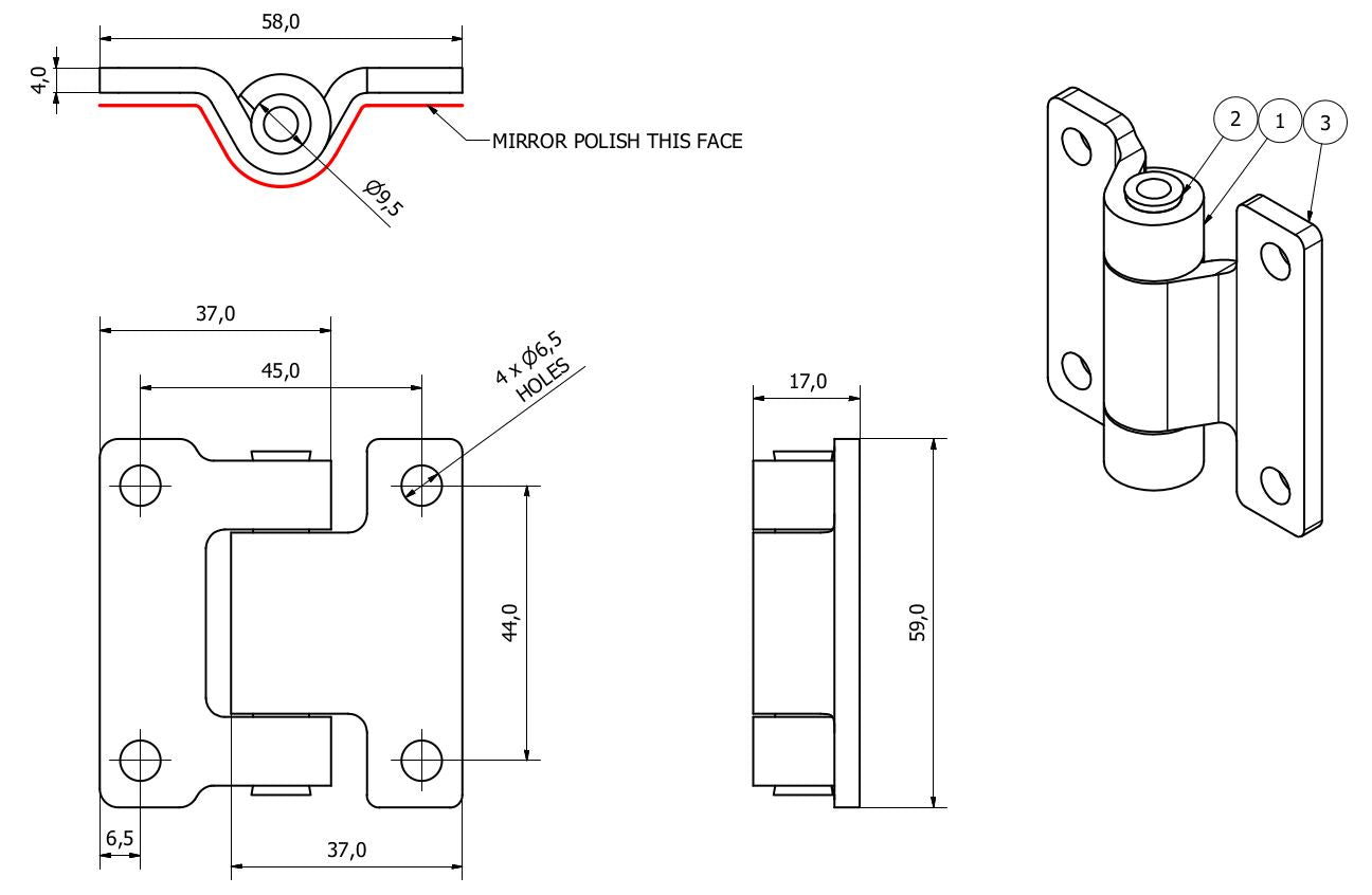 Stainless Steel Pressed Hinge Heavy Duty 58x59mm Industrial Door Hatch Locker