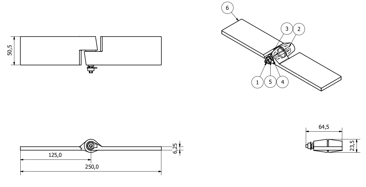 Right Self Aligning Ball Steel Butt Hinge Weld-On Heavy Duty Industrial 50x250mm