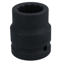 3/4" Drive 24mm Shallow Metric MM Impact Impacted Socket 12 Sided Bi-Hex