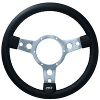 13" Traditional Classic Car Steering Wheel Black Leather 3 Spoke Centre 6 Hole