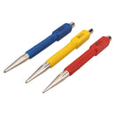 3pc Centre Punch Metal Nail Brads Dot Marking Set Colour Coded 1.5mm - 3mm