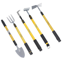 Garden Fork + Weeder + Shovel + Hoe + Rake with Telescopic Handles 25” – 37”