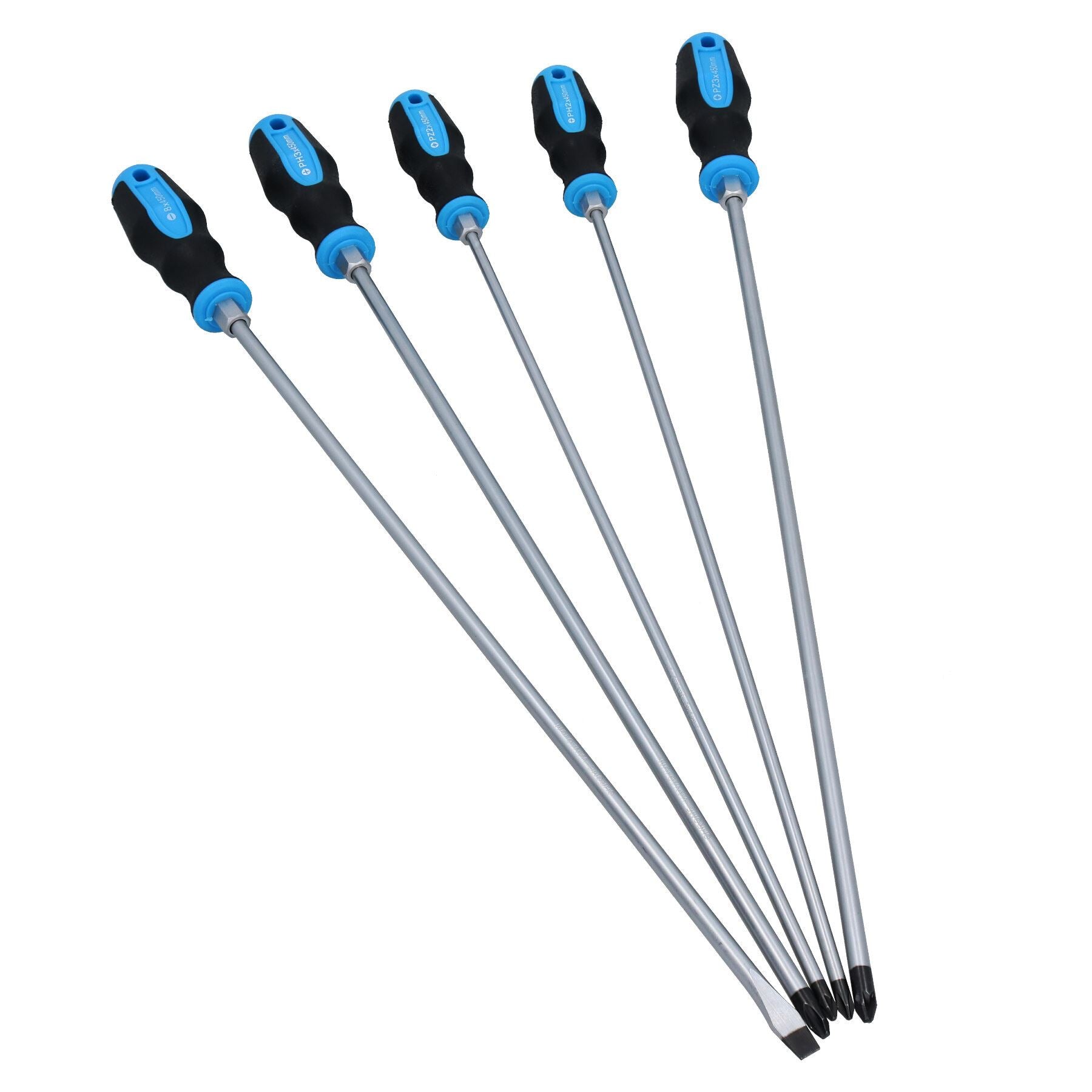 High Grade Extra Long Screwdriver Set 450mm Pozi Phillips Flat 5pc