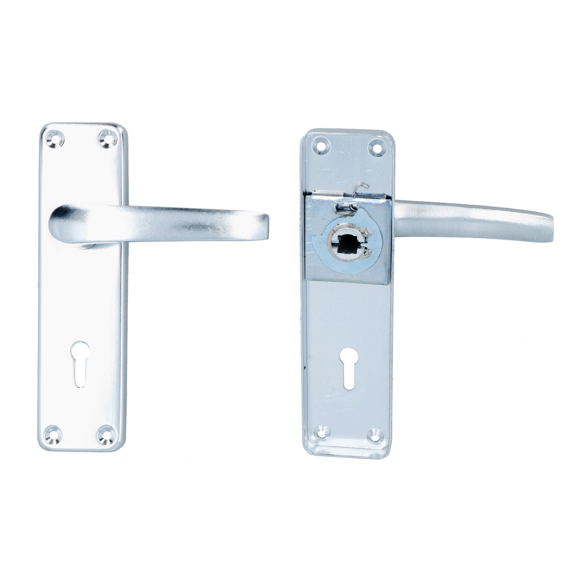 Aluminium Lever Lock Door Handle Handles Set With Spindle + Fixings