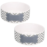 2 Small Chevron Grey Puppy Small Dog Feeding Food Water Bowl 13cm/400ml