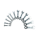 12pc Stubby Metric MM Ratchet Combination Spanner Wrench Set 8mm - 19mm