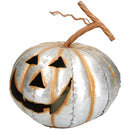 Silver Pumpkin Jack O Lantern Halloween Light Up Candle Metal Decoration Garden