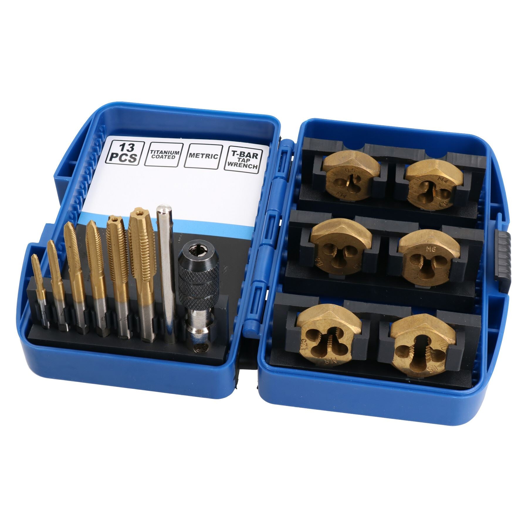 13pc Metric Tap and Die Nut Set M3 – M10 Titanium Coated Rethreading Cutter