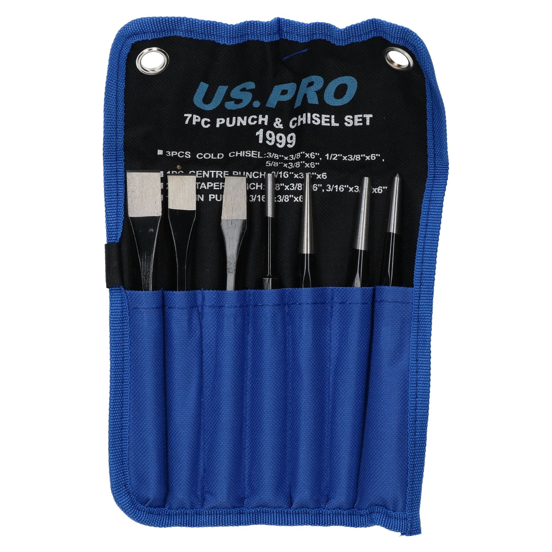 7pc Punch And Chisel Set With Taper Pin Cold Chisels + Centre Punch