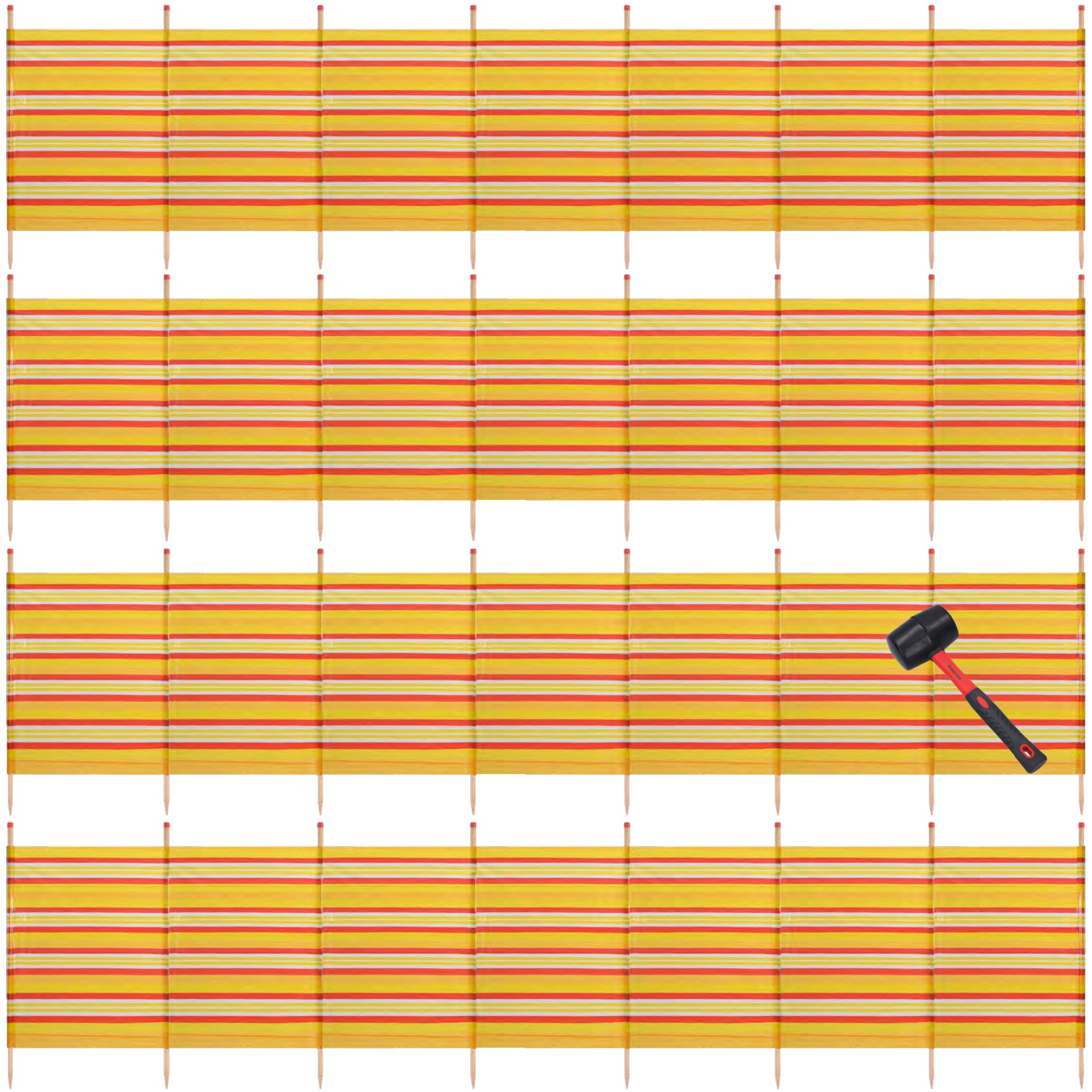 8 Pole Windbreak Beach Shelter 1.5m by 4.6m Screen Privacy Yellow Stripe