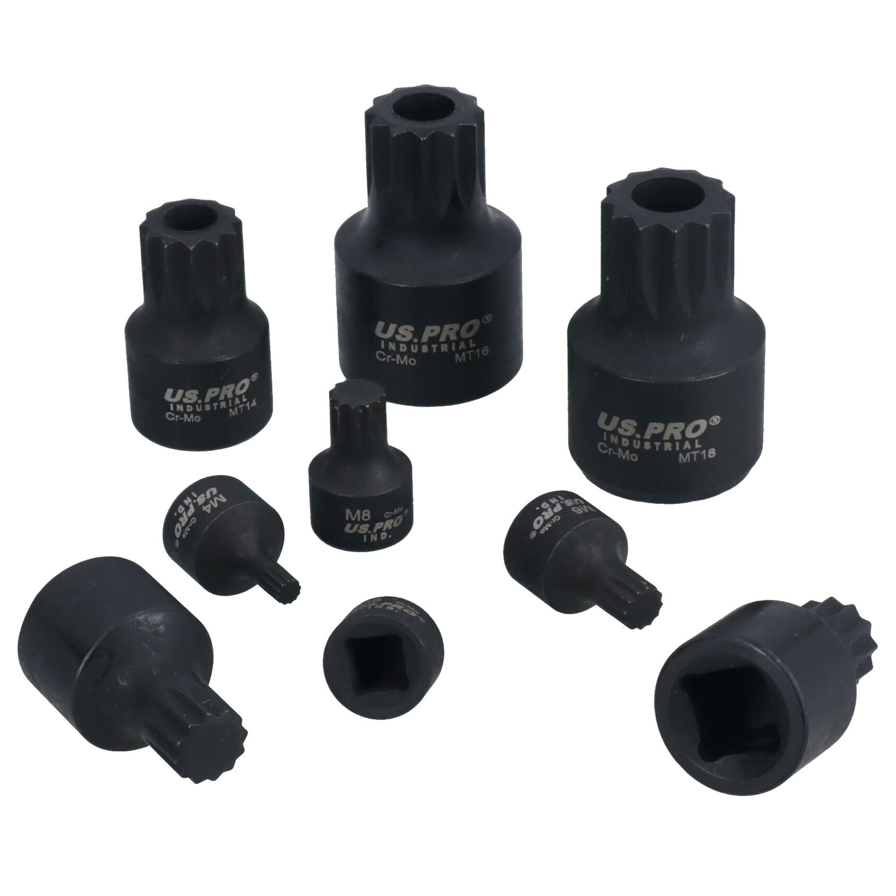 Stubby Impact XZN Spline Triple Square Male Sockets M4 – M18 Mixed Drive 9pc