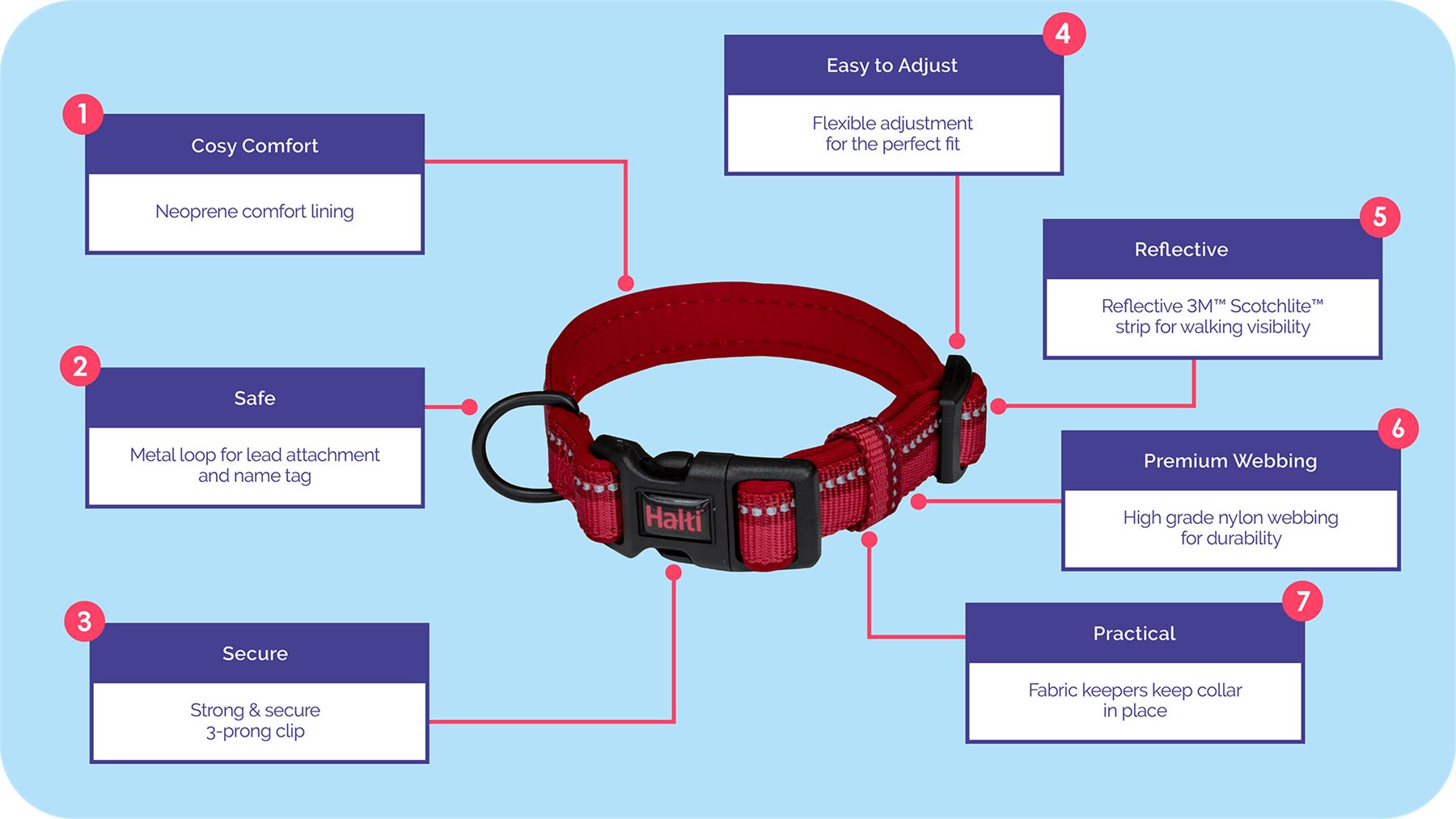 Large Grey Halti Comfort Padded Adjustable Strong Reflective Dog Collar