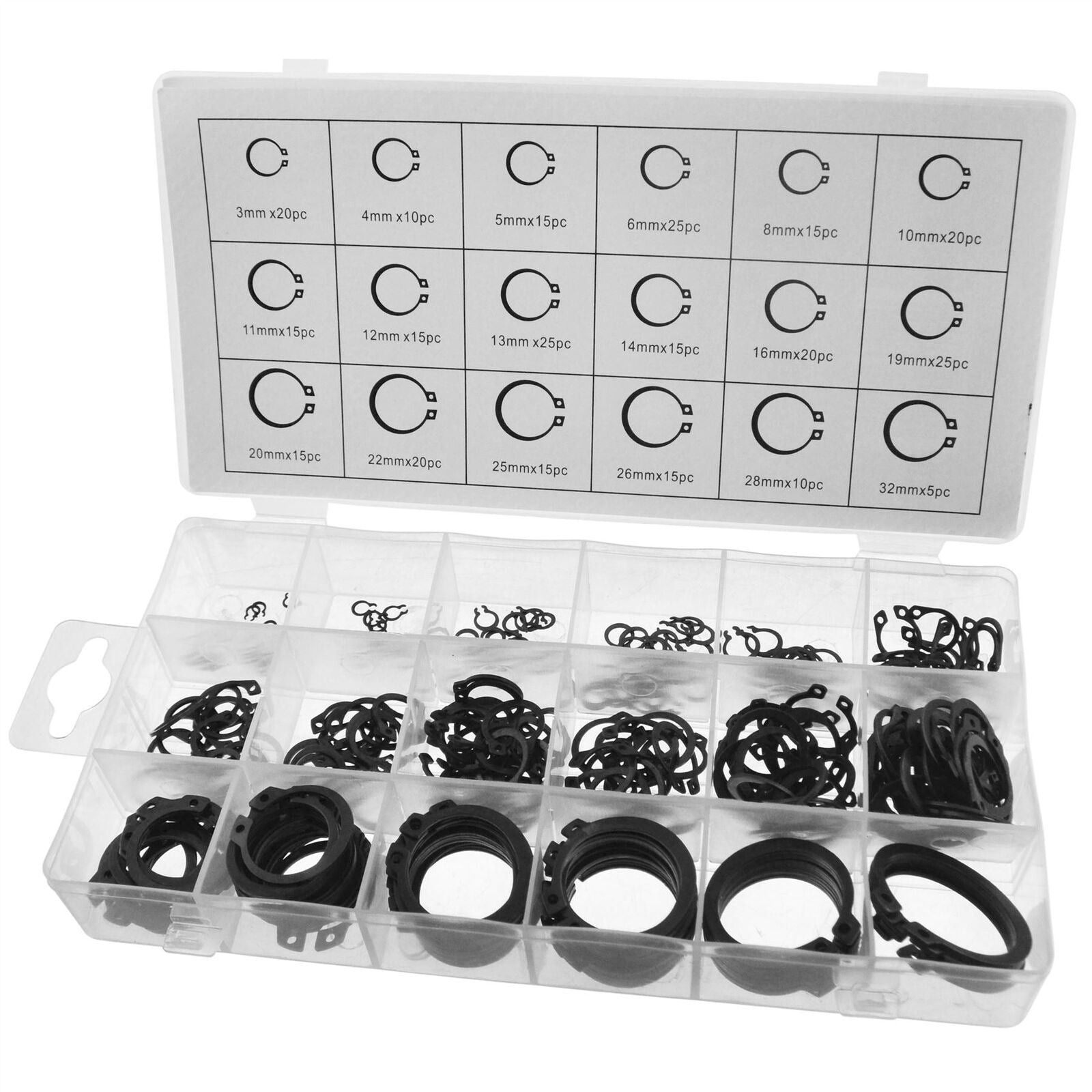 6" 150mm Circlip Pliers Internal & External + 480pc Circlip / Snap Ring Assortment