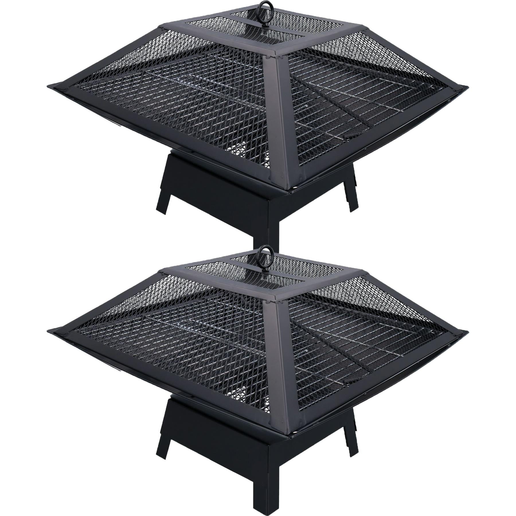 Outdoor Metal Garden Fire Pit Basket With BBQ Barbecue Grill + Safety Mesh