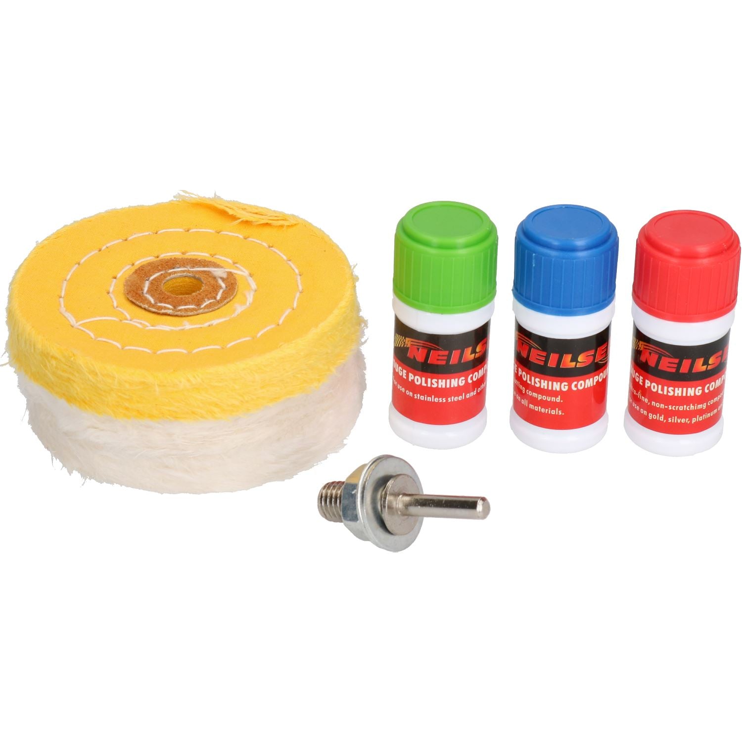 Metal Cleaning and Polishing Kit for Drills 4” 100mm Mops + Compound 7pc Kit