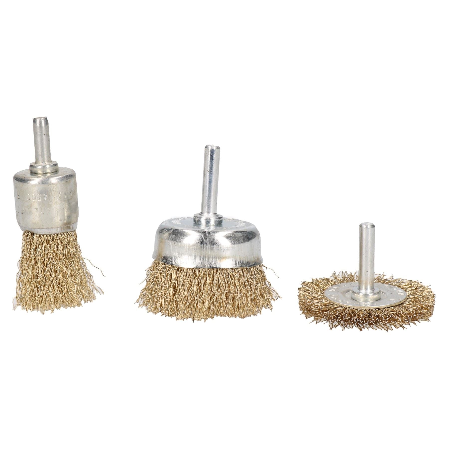 3pc Rotary Brass Coated Steel Wire Brush Set Metal Polishing Cup Wheel Flat