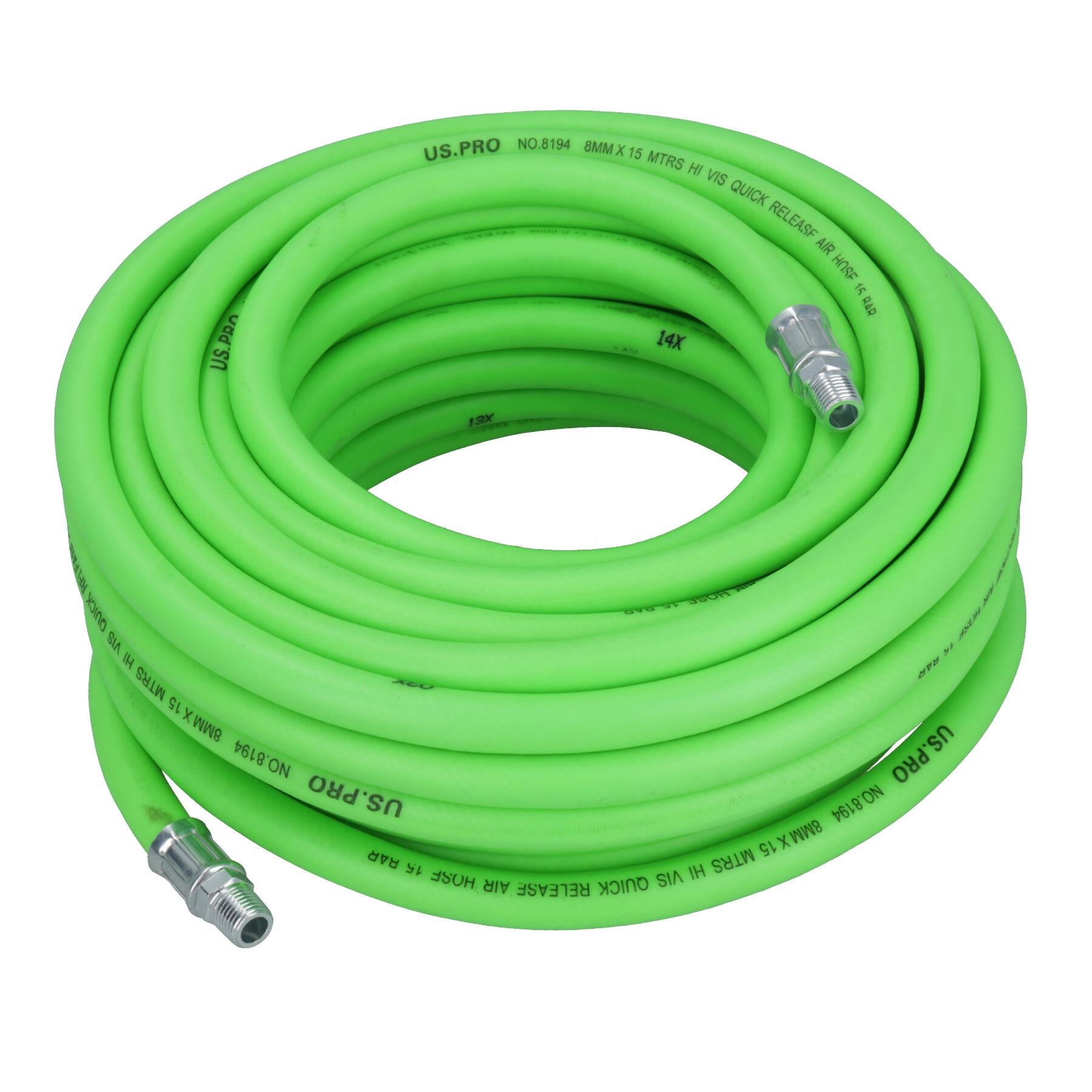 15 Metres Soft Rubber Hi-Vis Air Compressor Hose + Euro Quick Release Fittings