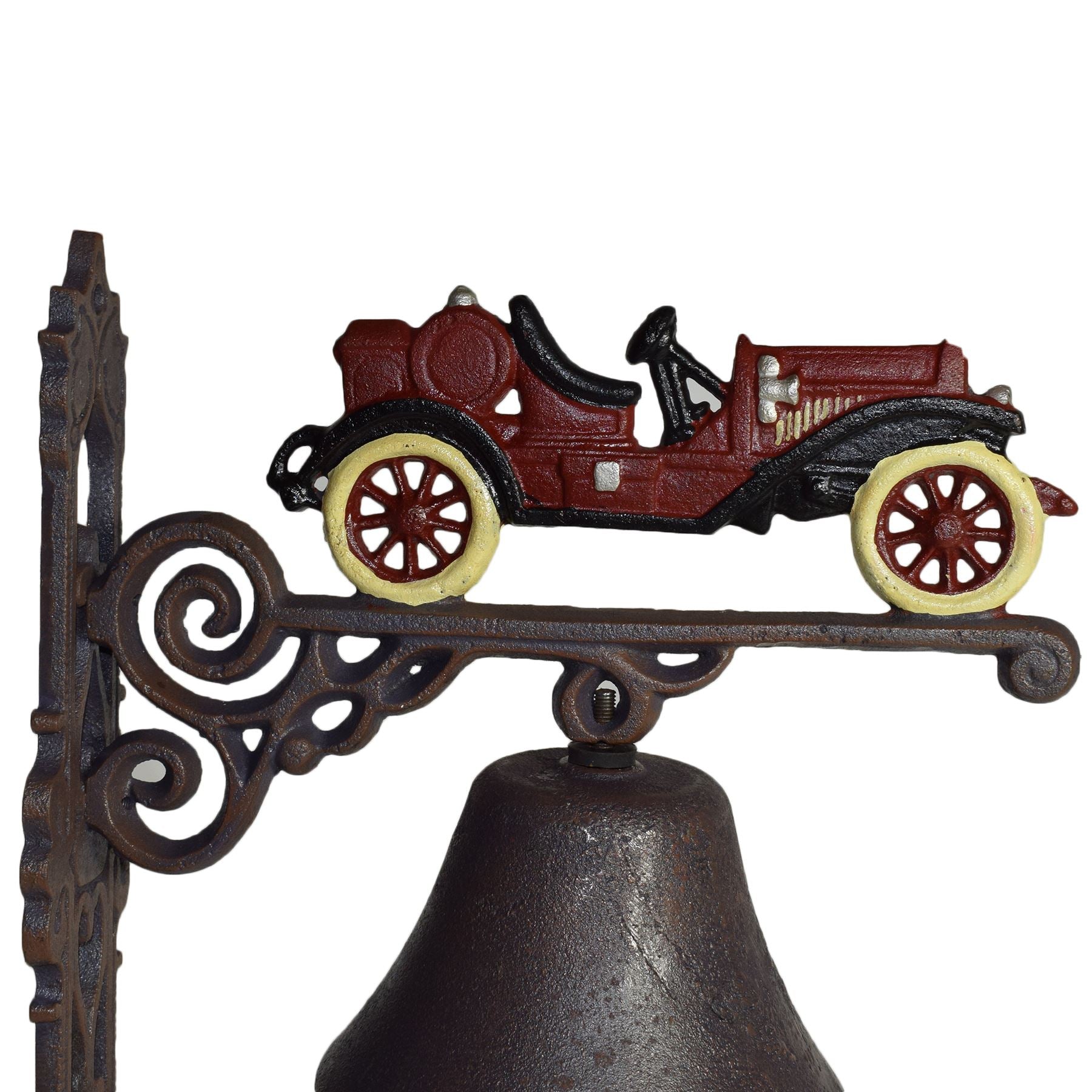 Old Fashioned Veteran Car Red Bell Gate Cast Iron Sign Plaque Door Wall House