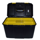 Plastic Double Tool Box Toolbox Storage Pull Along Handle Trolley 9 Compartments